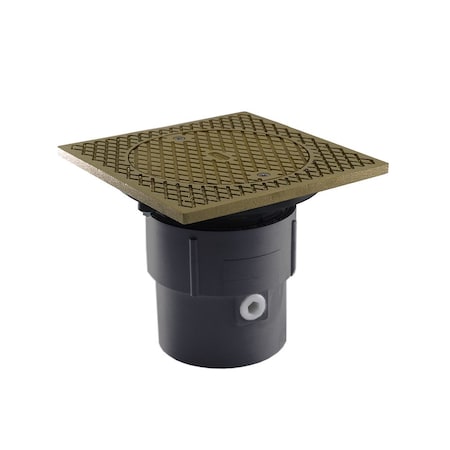 Jones Stephens 3in. x 4in. PVC Pipe Fit Base Cleanout with 3-1/2in. Plastic Spud and 7in. Nickel Bronze Cover C59056